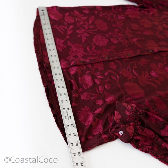 Ultra Pink Burnout Velvet Blouse L Burgundy Floral Sheer Romantic Goth Vampy - Picture 11 of 13